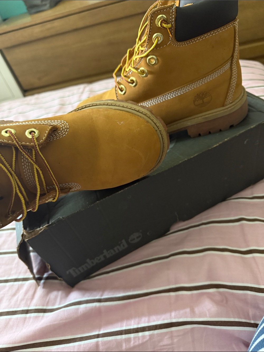 Timberland premium Waterproof bootWheat Nubuck Sz 5M Junior’s - Picture 3 of 7
